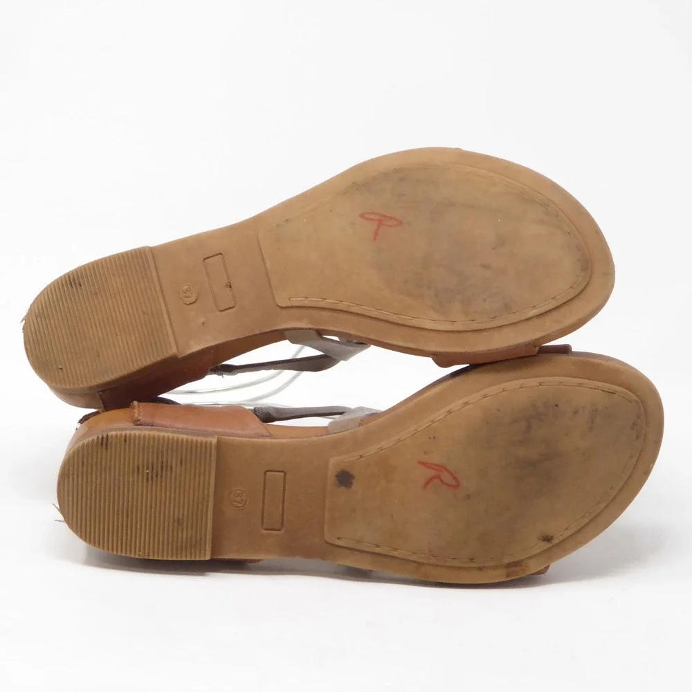 Miz Mooz Womens Amanda Sandals Brown Leather Strappy Flat 37 / 6.5